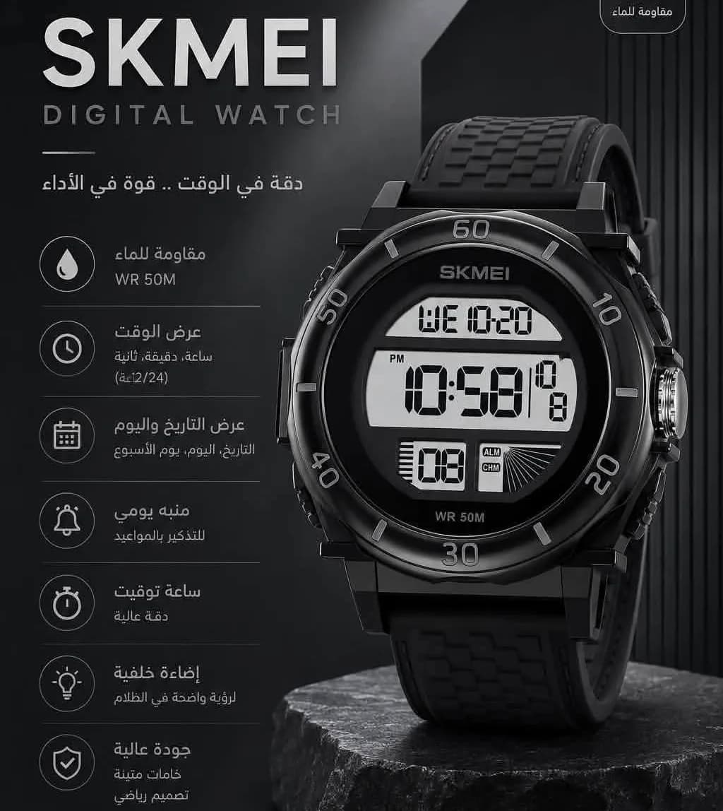 ساعة SKMEI الرقمية الرياضية (SKMEI Digital Watch) - موديل دائري كلاسيكي متين